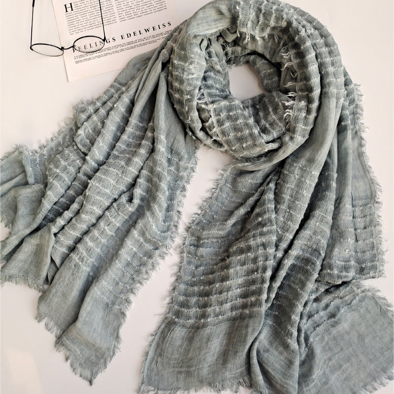 17A72 Dirty Dyed Polyester Cotton Solid Color Warm Gauze Scarf - MOQ:2 - MinYang Fashion Apparel Accessory Manufacturer