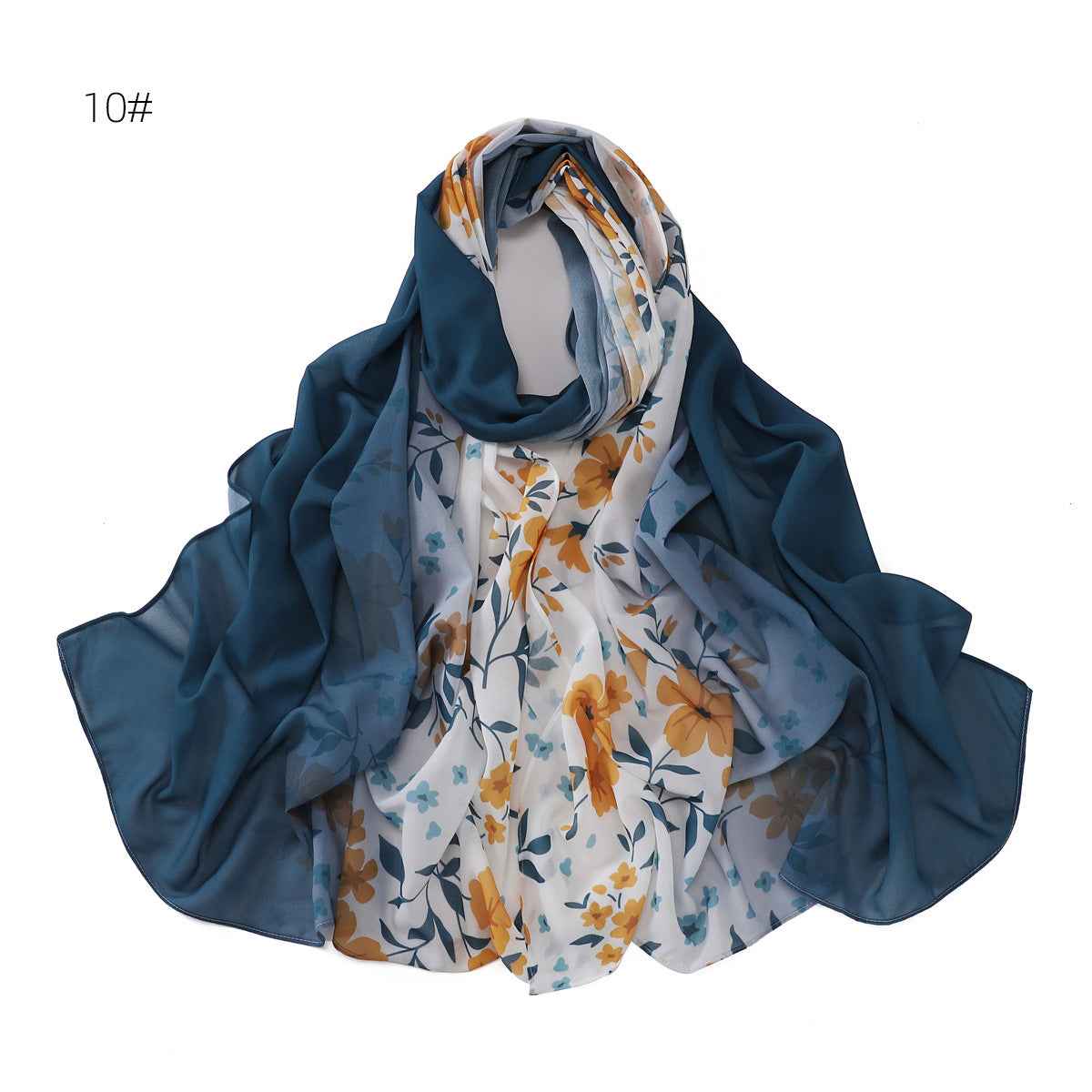 YZ202 Ombre Floral Print Pearl Chiffon Hijab