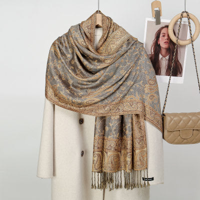 LAVEN Cashew print tassel Chinese style embroidered scarf - MinYang Fashion Apparel Accessory Manufacturer