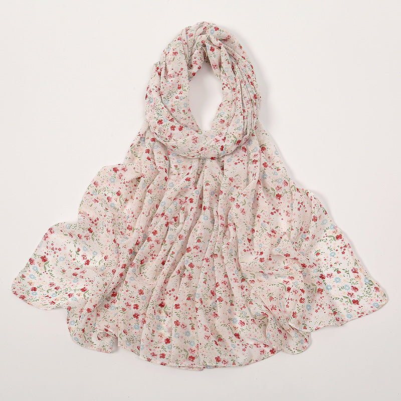 YW332 Fresh floral chiffon print long scarf for women in stock Hot selling small floral long shawl plain hijab hijab/tudung printed hijab