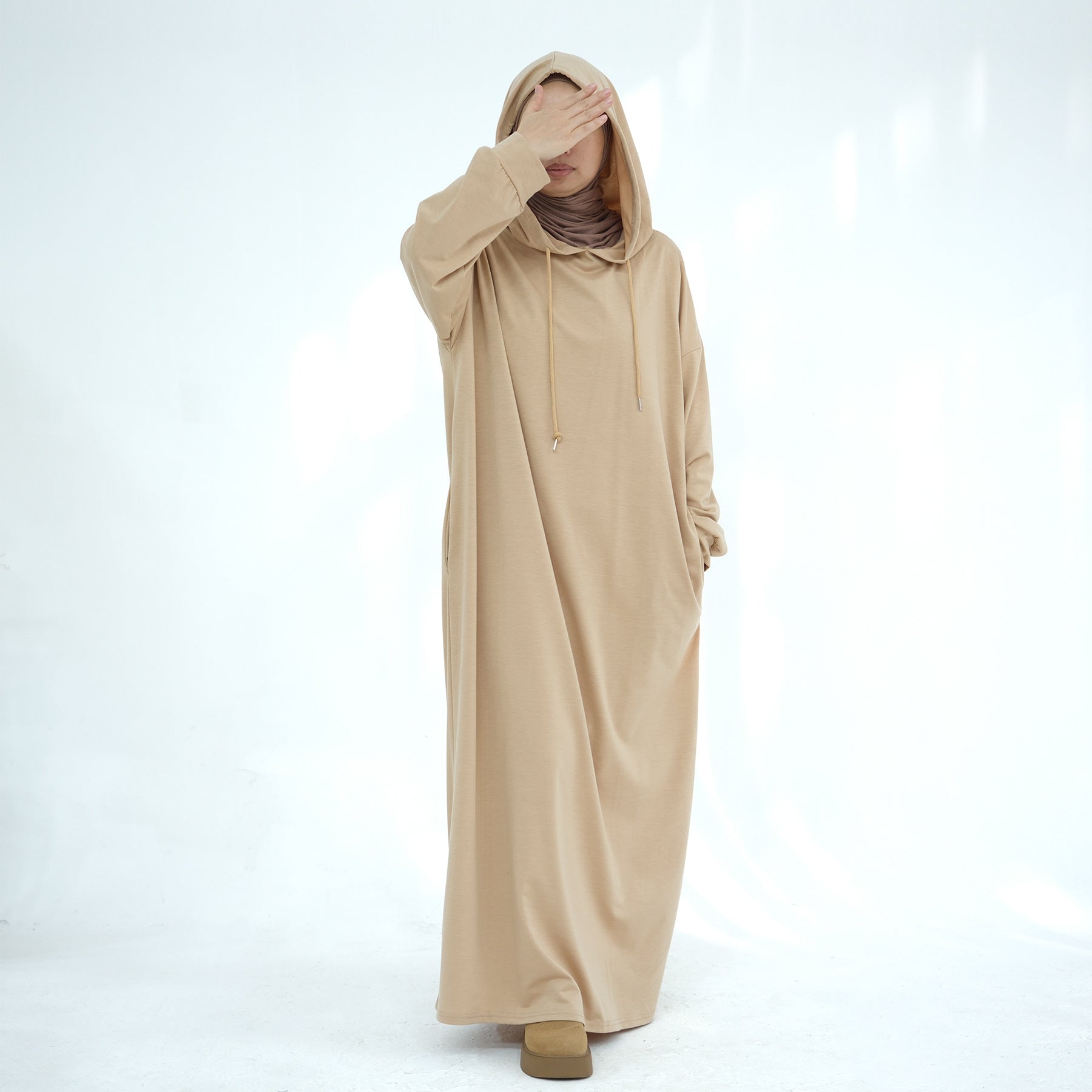 LR921 Solid color hooded sweater dress