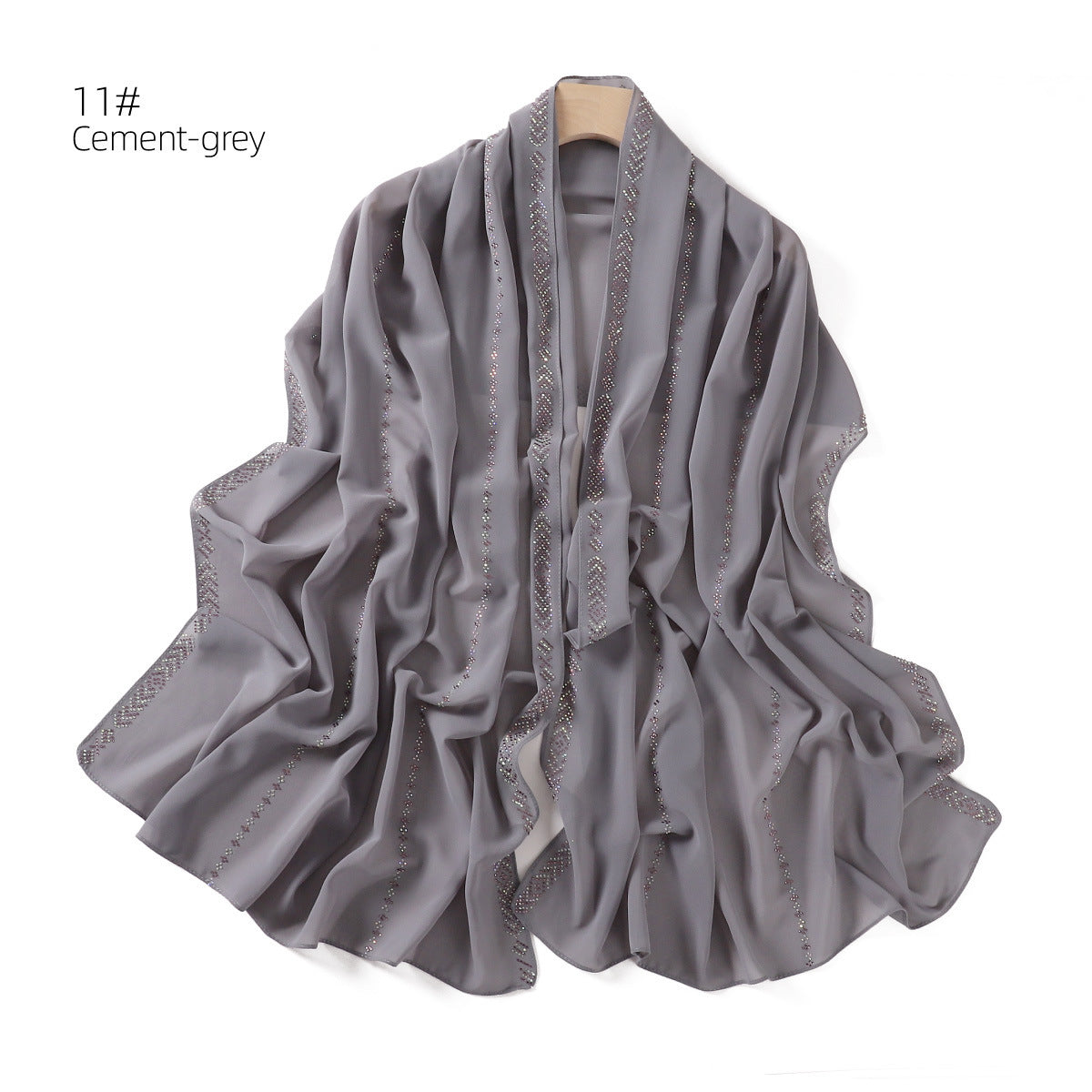 YZ194 Diamond chain, hot diamond pearl chiffon scarf, silver long headscarf hijab hijab/tudung handmade Crystal rhinestone - MinYang Fashion Apparel Accessory Manufacturer