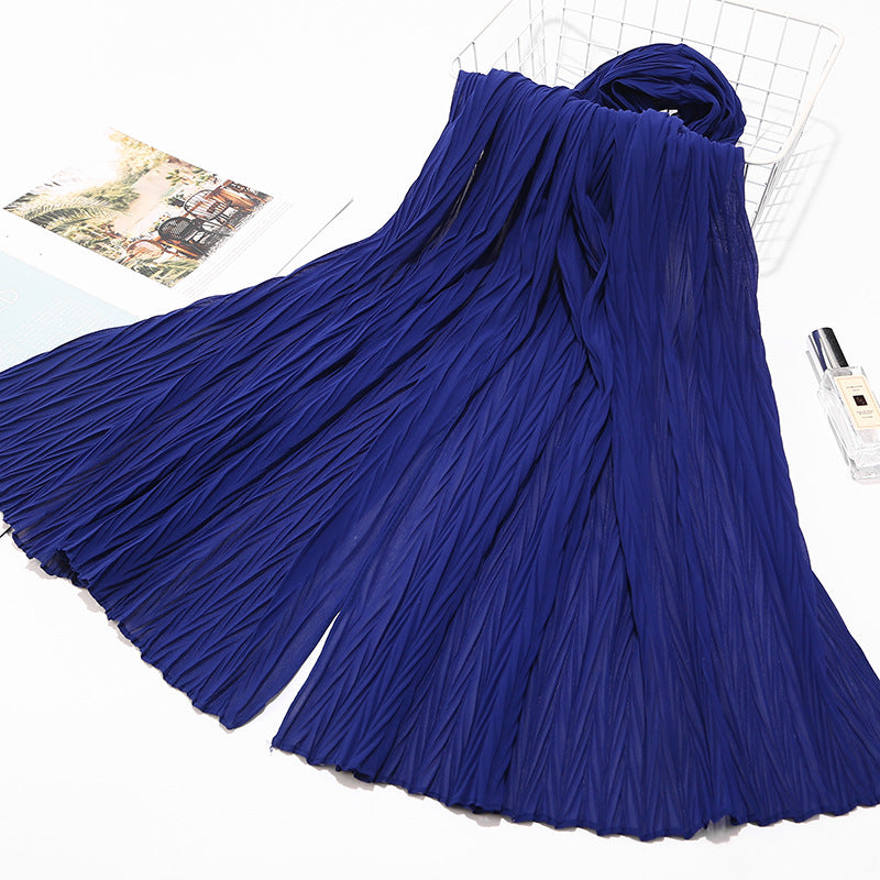 MSL072 New pearl chiffon pleated head scarf Fashion leaf wrinkled solid color scarf - MinYang Fashion Apparel Accessory Manufacturer