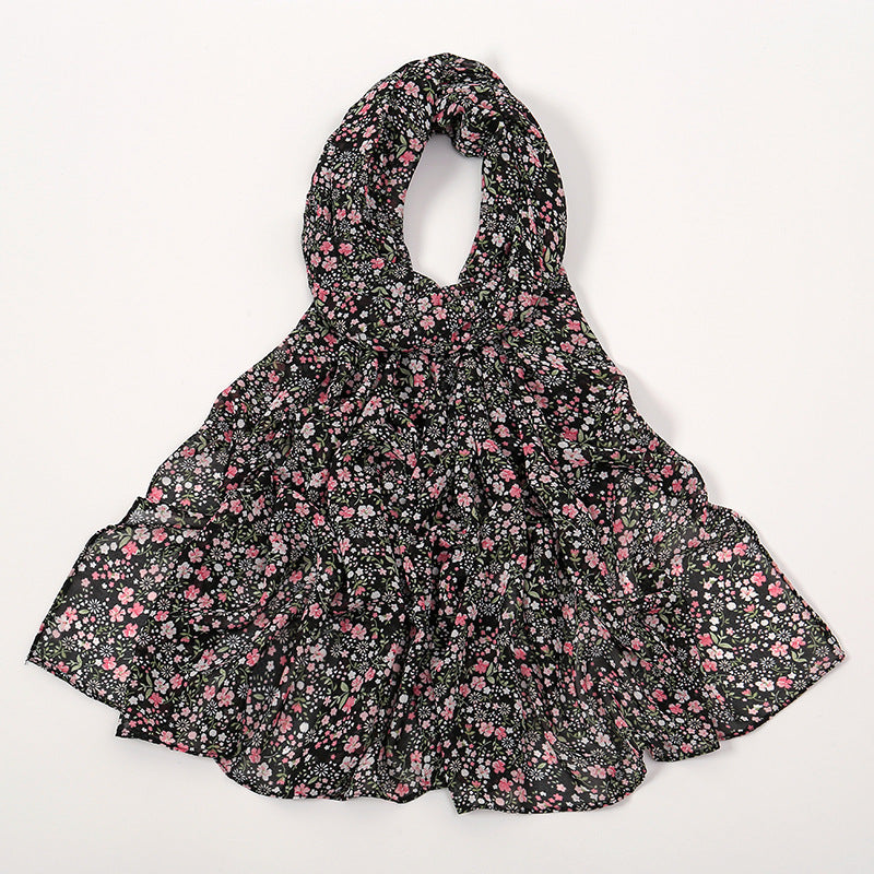 YW332 Fresh floral chiffon print long scarf for women in stock Hot selling small floral long shawl plain hijab hijab/tudung printed hijab