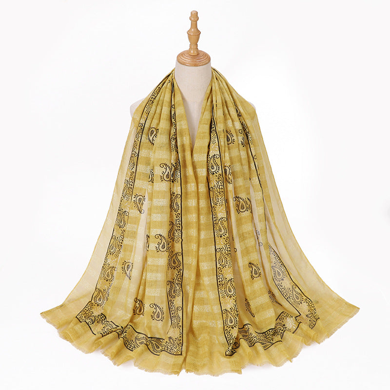 MSL276 Gold stamping hijab with gold thread - MOQ:2