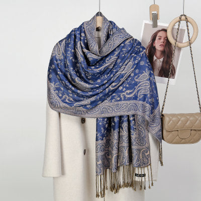 LAVEN Cashew print tassel Chinese style embroidered scarf - MinYang Fashion Apparel Accessory Manufacturer