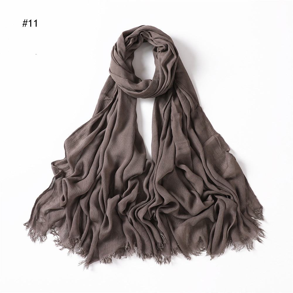 YZ28 Women's pleated solid color rayon two-end shawl breathable soft scarf - MinYang Fashion Apparel Accessory Manufacturer