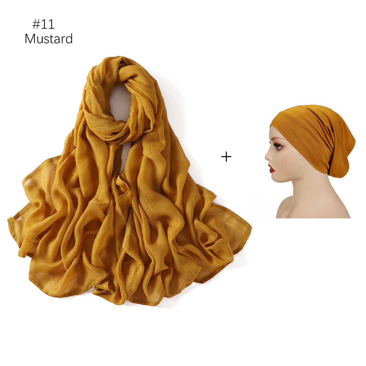 YZ235 Wide Edge Thin Modal Large Size Hijab/Scarf With Cap Set
