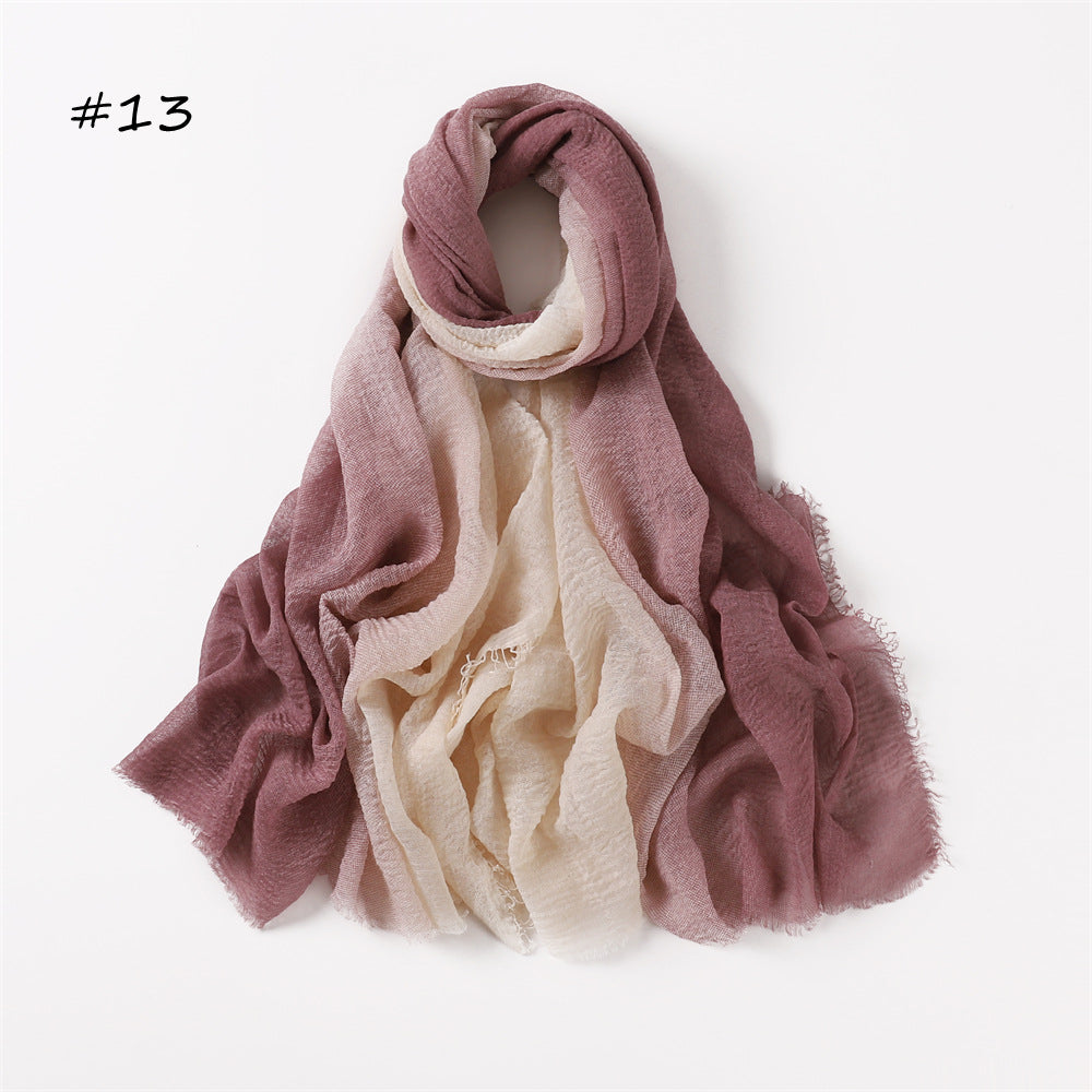 YZ51 Hand-painted gradient rainbow color bubble scarf wrinkled scarf with short beard on both ends hijab hijab/tudung printed hijab Gradient printed scarf