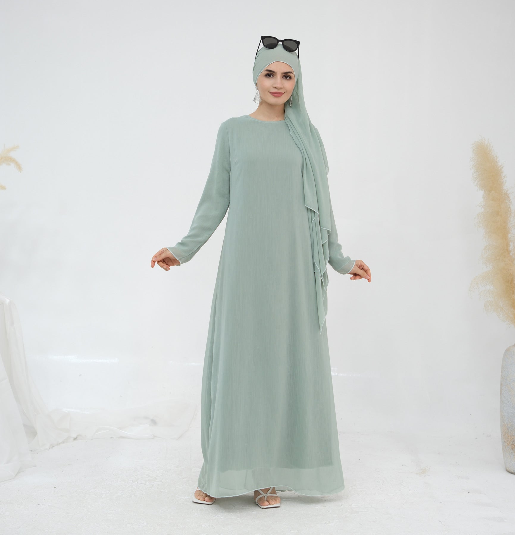 LR866+LR867 (abaya + hijab + underwear)Elegant Cardigan abaya