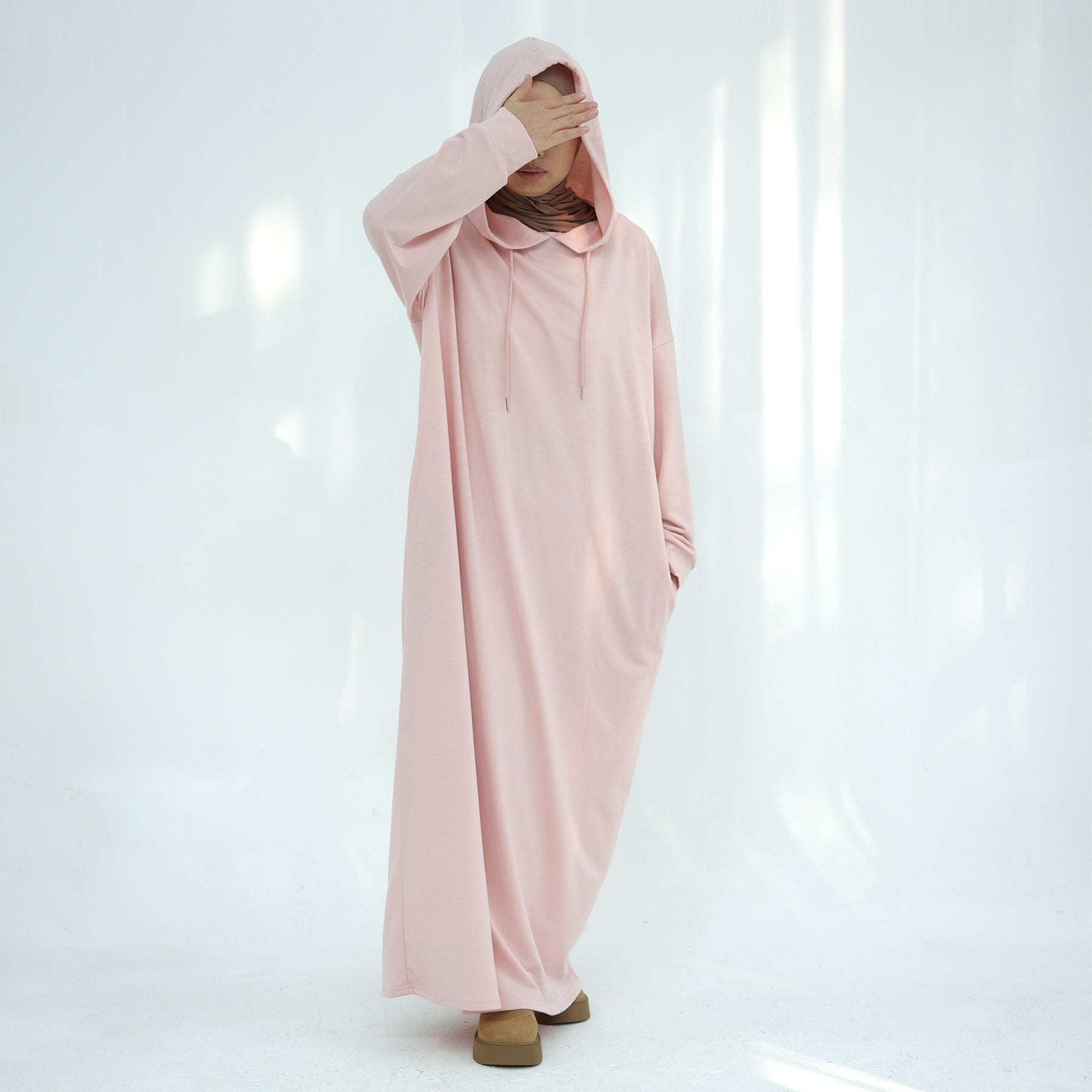 LR921 Solid color hooded sweater dress