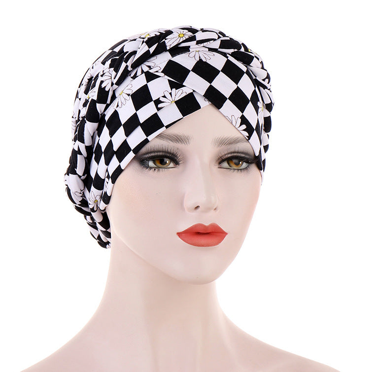 TJM-Floral short braids printed hijab turban hat - MinYang Fashion Apparel Accessory Manufacturer
