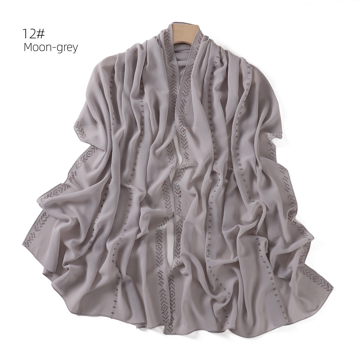 YZ194 Diamond chain, hot diamond pearl chiffon scarf, silver long headscarf hijab hijab/tudung handmade Crystal rhinestone - MinYang Fashion Apparel Accessory Manufacturer