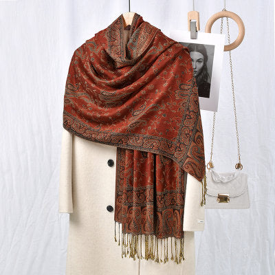 LAVEN Cashew print tassel Chinese style embroidered scarf - MinYang Fashion Apparel Accessory Manufacturer