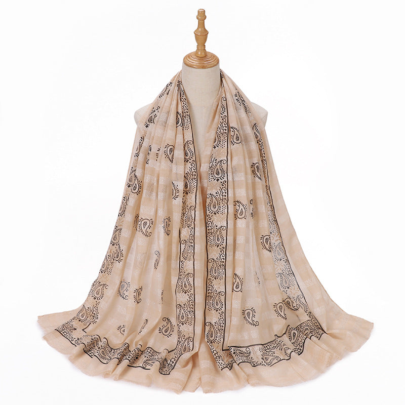 MSL276 Gold stamping hijab with gold thread - MOQ:2