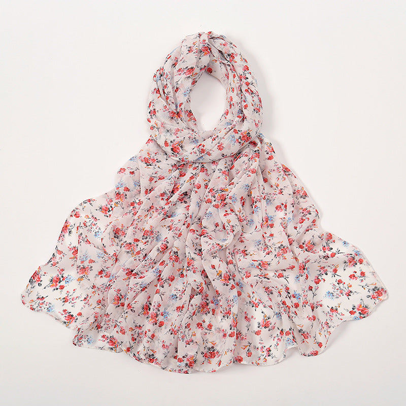 YW332 Fresh floral chiffon print long scarf for women in stock Hot selling small floral long shawl plain hijab hijab/tudung printed hijab