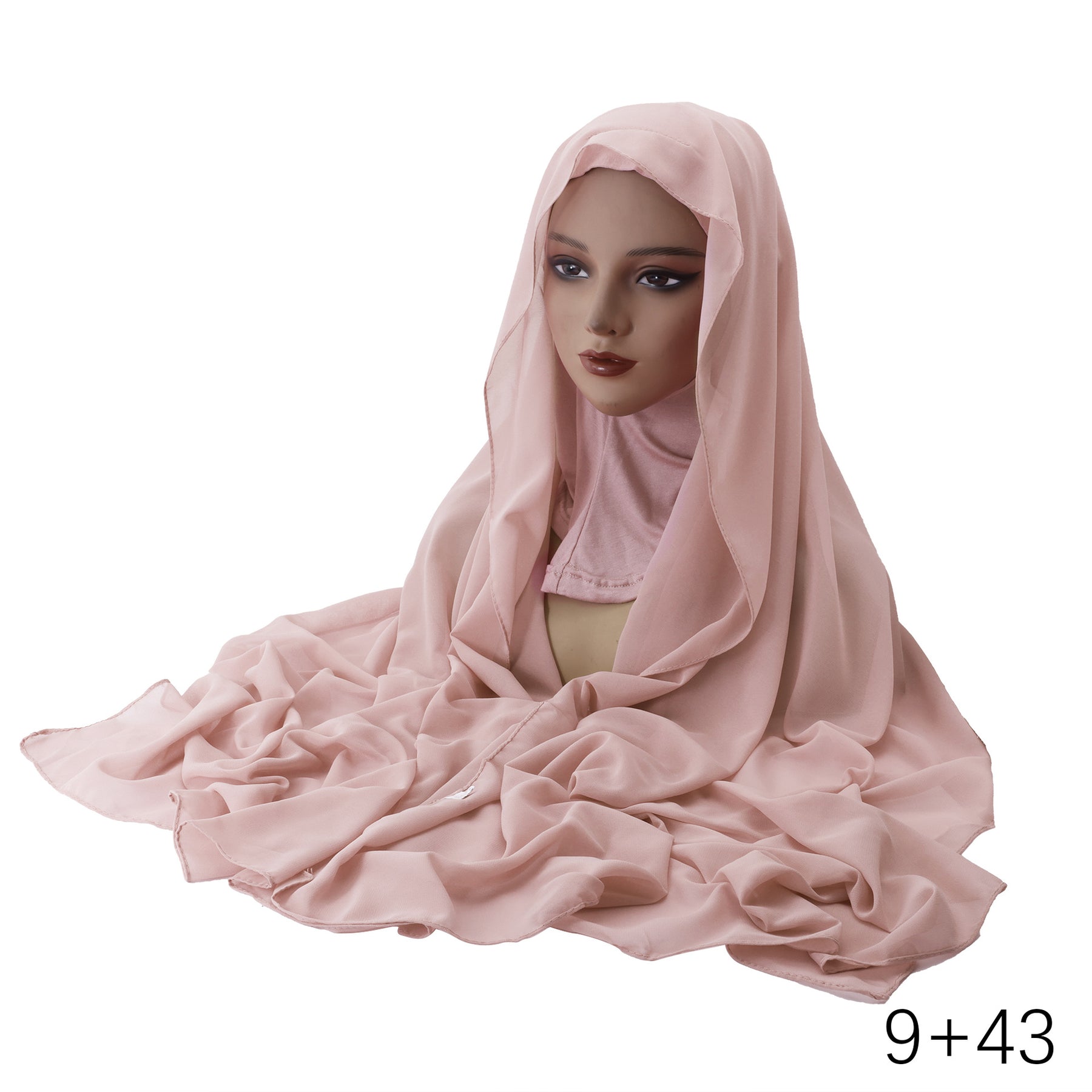 YZ136 Solid color pearl chiffon hijab and base hat combination