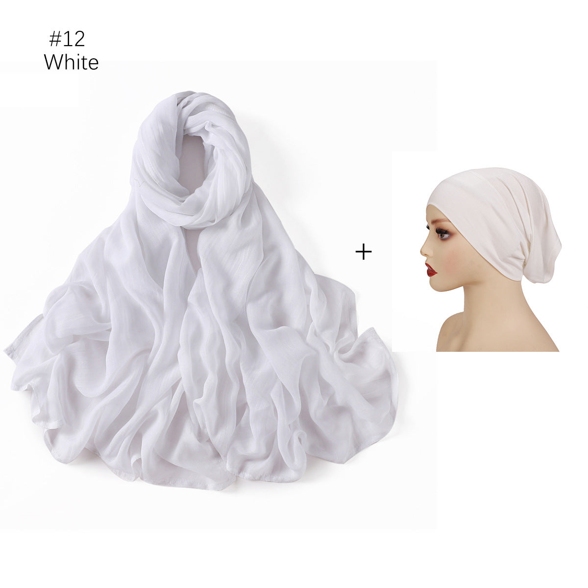 YZ235 Wide Edge Thin Modal Large Size Hijab/Scarf With Cap Set