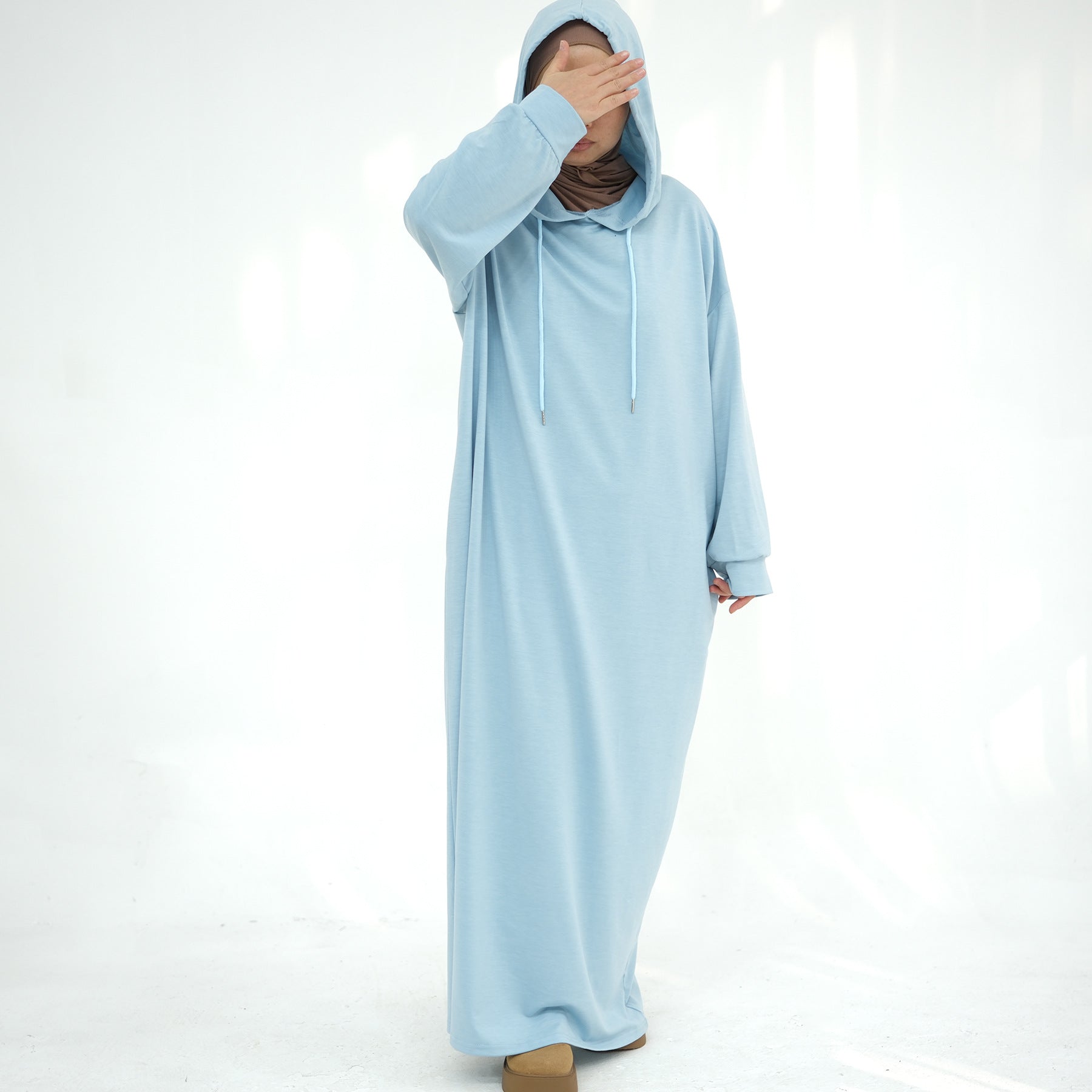 LR921 Solid color hooded sweater dress