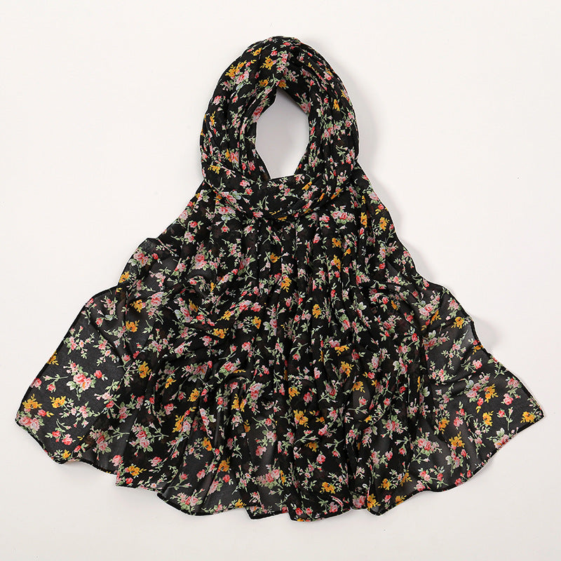 YW332 Fresh floral chiffon print long scarf for women in stock Hot selling small floral long shawl plain hijab hijab/tudung printed hijab