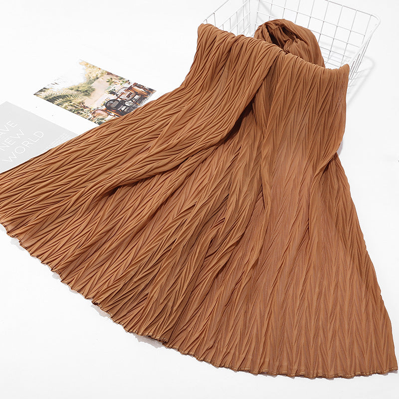 MSL072 New pearl chiffon pleated head scarf Fashion leaf wrinkled solid color scarf - MinYang Fashion Apparel Accessory Manufacturer