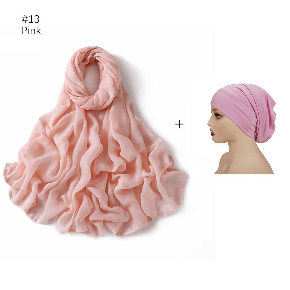 YZ235 Wide Edge Thin Modal Large Size Hijab/Scarf With Cap Set