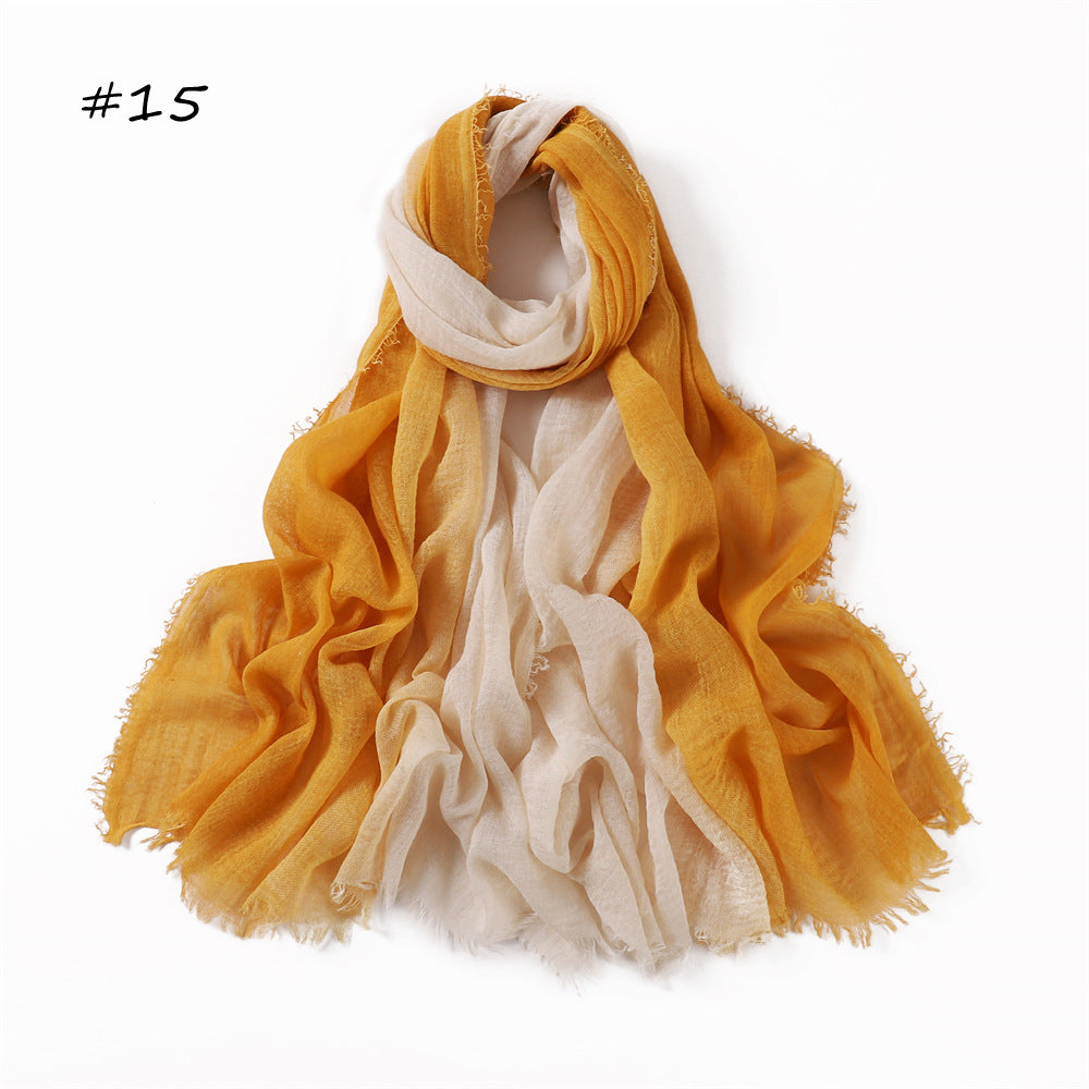 YZ51 Hand-painted gradient rainbow color bubble scarf wrinkled scarf with short beard on both ends hijab hijab/tudung printed hijab Gradient printed scarf