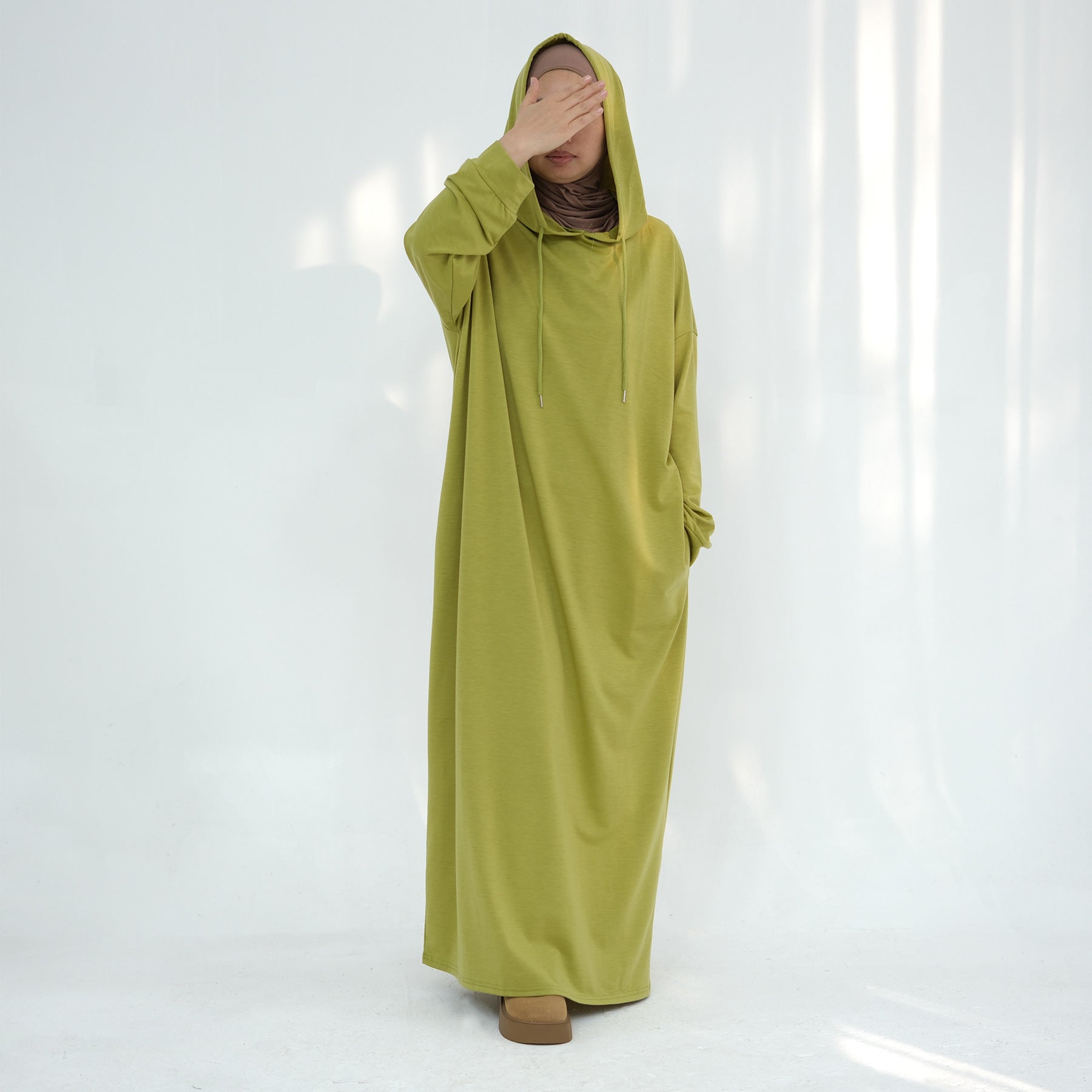 LR921 Solid color hooded sweater dress