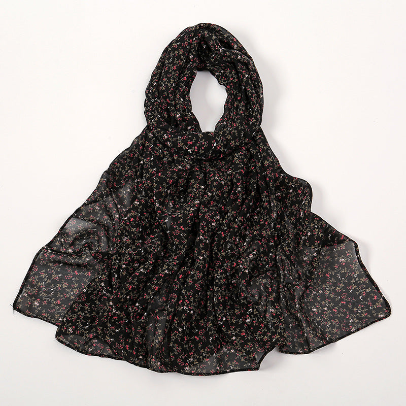 YW332 Fresh floral chiffon print long scarf for women in stock Hot selling small floral long shawl plain hijab hijab/tudung printed hijab