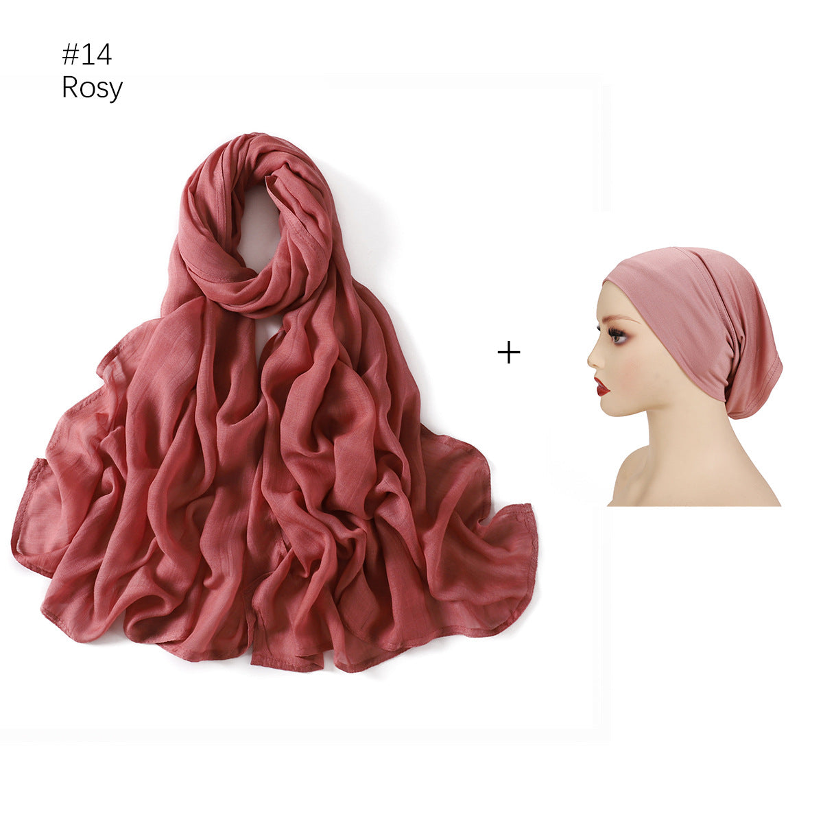 YZ235 Wide Edge Thin Modal Large Size Hijab/Scarf With Cap Set