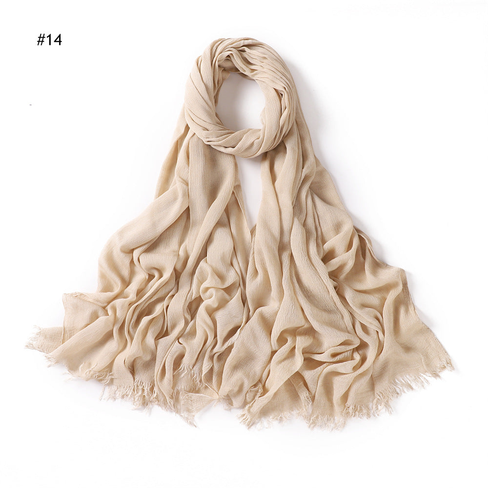 YZ28 Women's pleated solid color rayon two-end shawl breathable soft scarf - MinYang Fashion Apparel Accessory Manufacturer