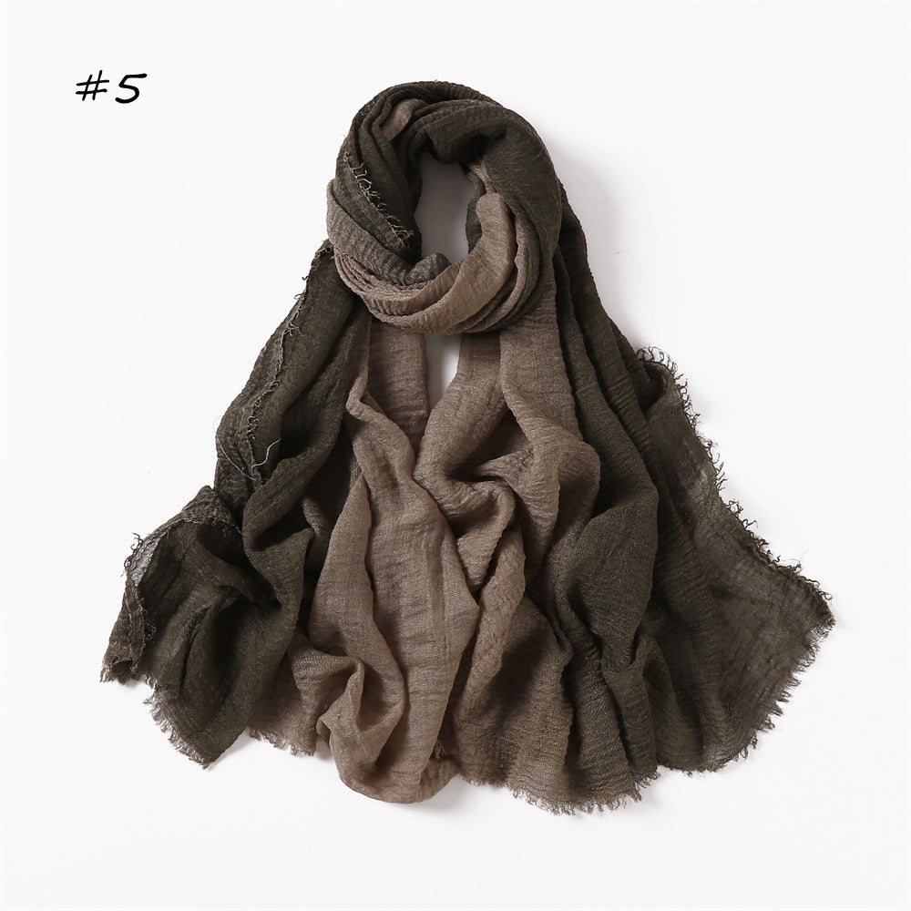 YZ51 Hand-painted gradient rainbow color bubble scarf wrinkled scarf with short beard on both ends hijab hijab/tudung printed hijab Gradient printed scarf