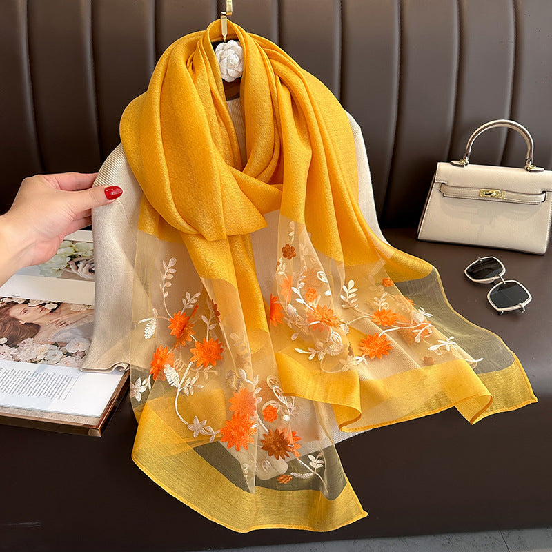 SZ109 Embroidered Begonia Flower Long Scarf