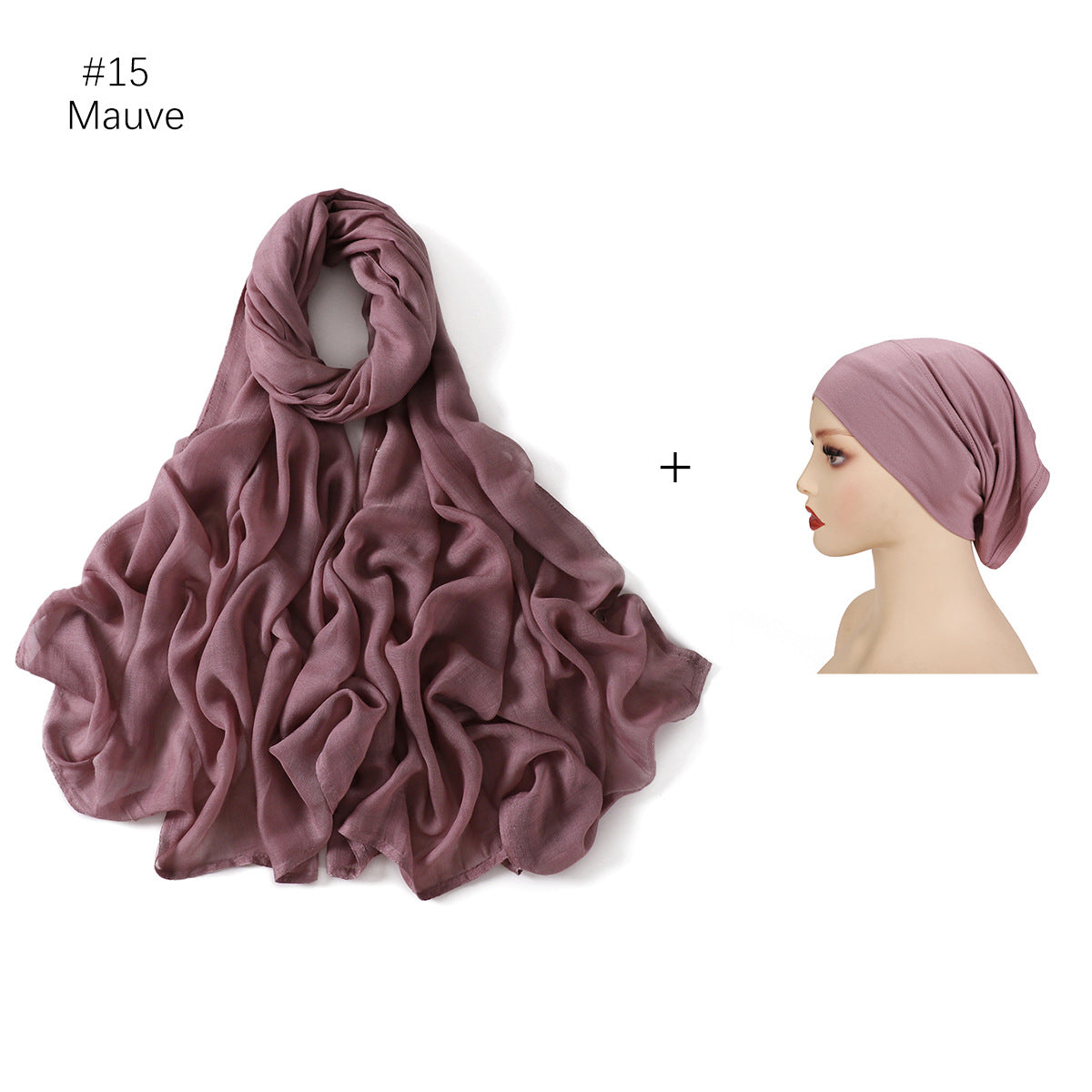 YZ235 Wide Edge Thin Modal Large Size Hijab/Scarf With Cap Set