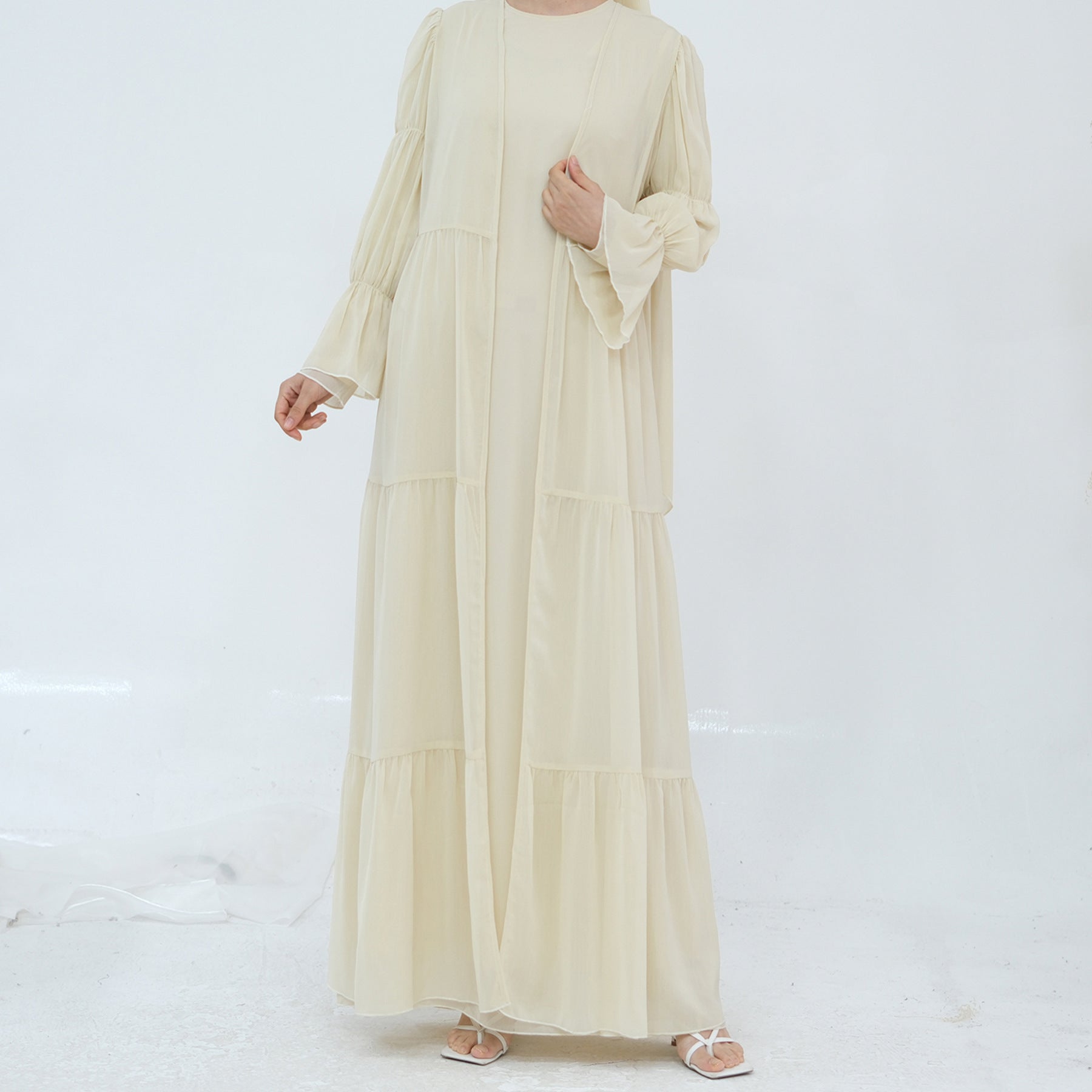 LR866+LR867 (abaya + hijab + underwear)Elegant Cardigan abaya