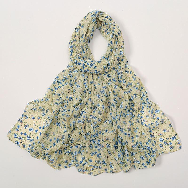 YW332 Fresh floral chiffon print long scarf for women in stock Hot selling small floral long shawl plain hijab hijab/tudung printed hijab