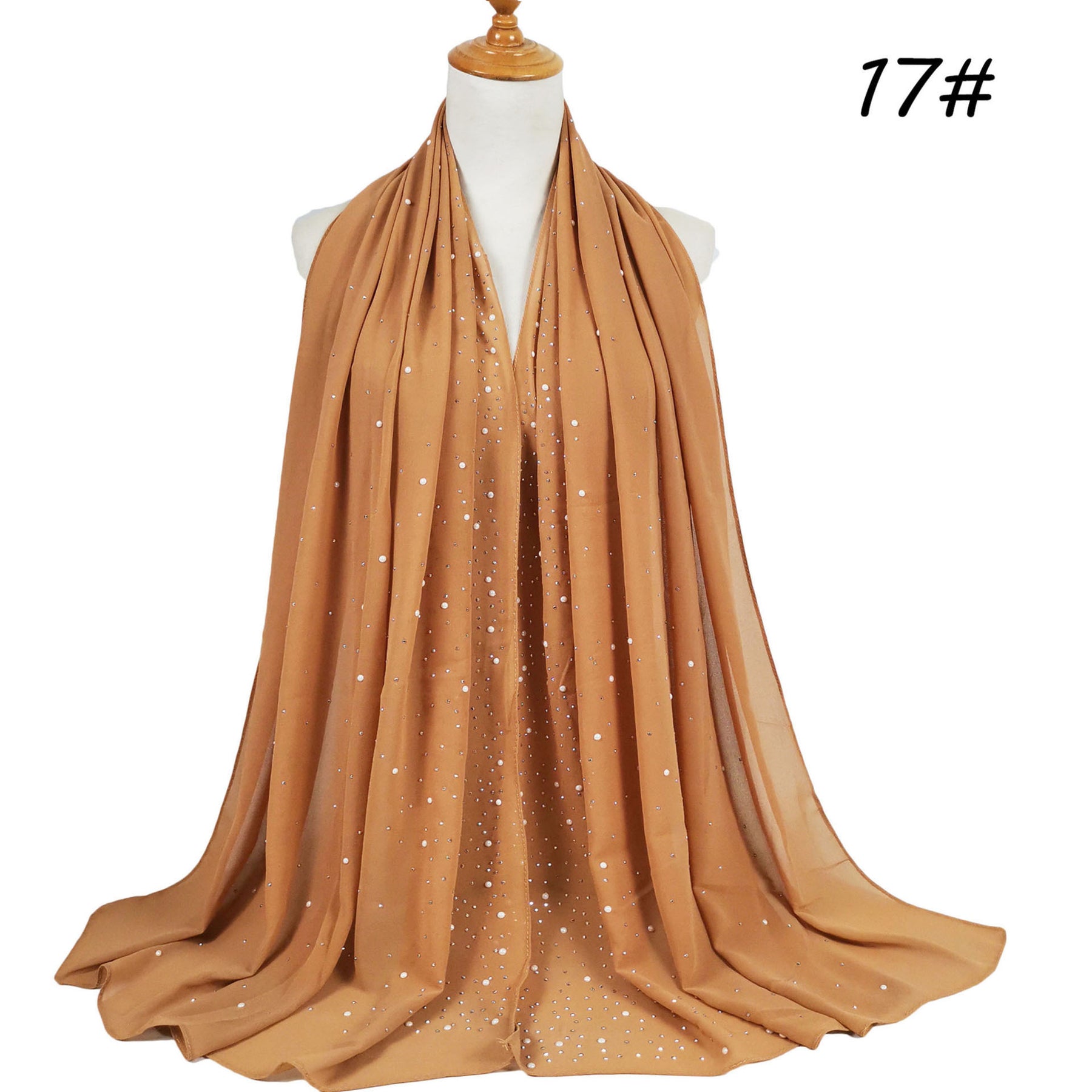 YS021 Pearl Chiffon Diamond Long Scarf for Women - MOQ:2 - MinYang Fashion Apparel Accessory Manufacturer