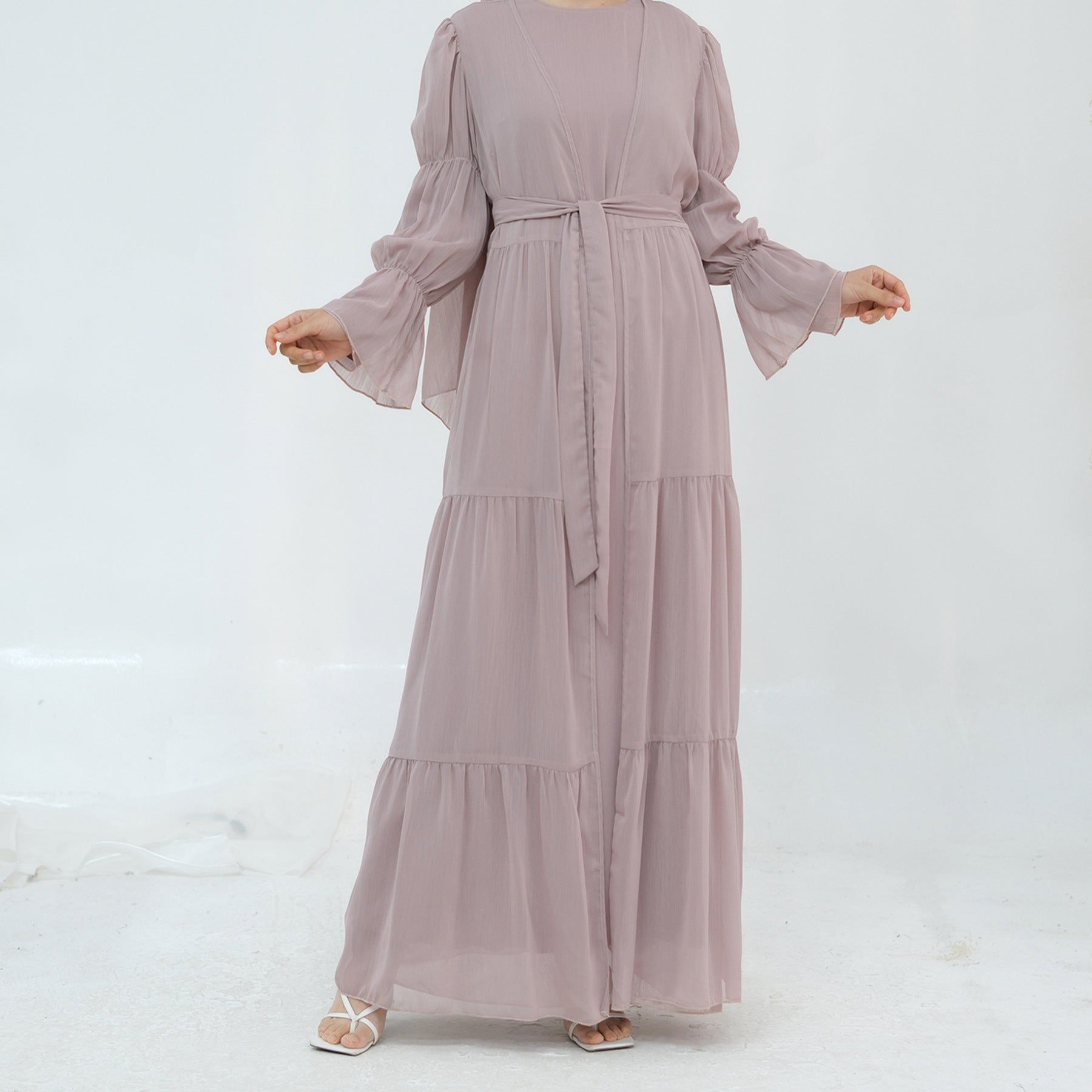 LR866+LR867 (abaya + hijab + underwear)Elegant Cardigan abaya