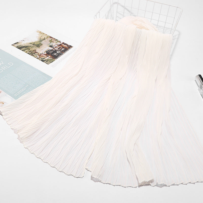 MSL072 New pearl chiffon pleated head scarf Fashion leaf wrinkled solid color scarf - MinYang Fashion Apparel Accessory Manufacturer