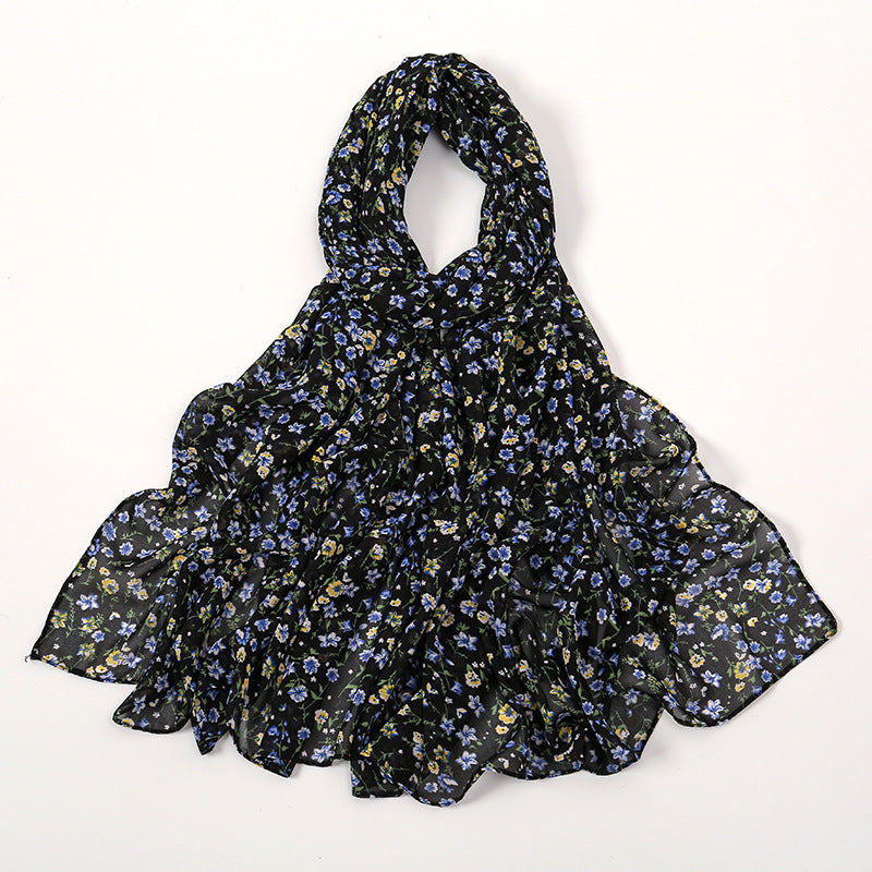 YW332 Fresh floral chiffon print long scarf for women in stock Hot selling small floral long shawl plain hijab hijab/tudung printed hijab