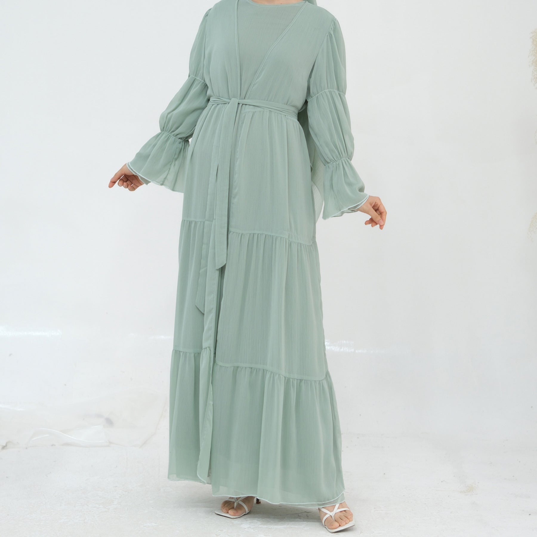 LR866+LR867 (abaya + hijab + underwear)Elegant Cardigan abaya