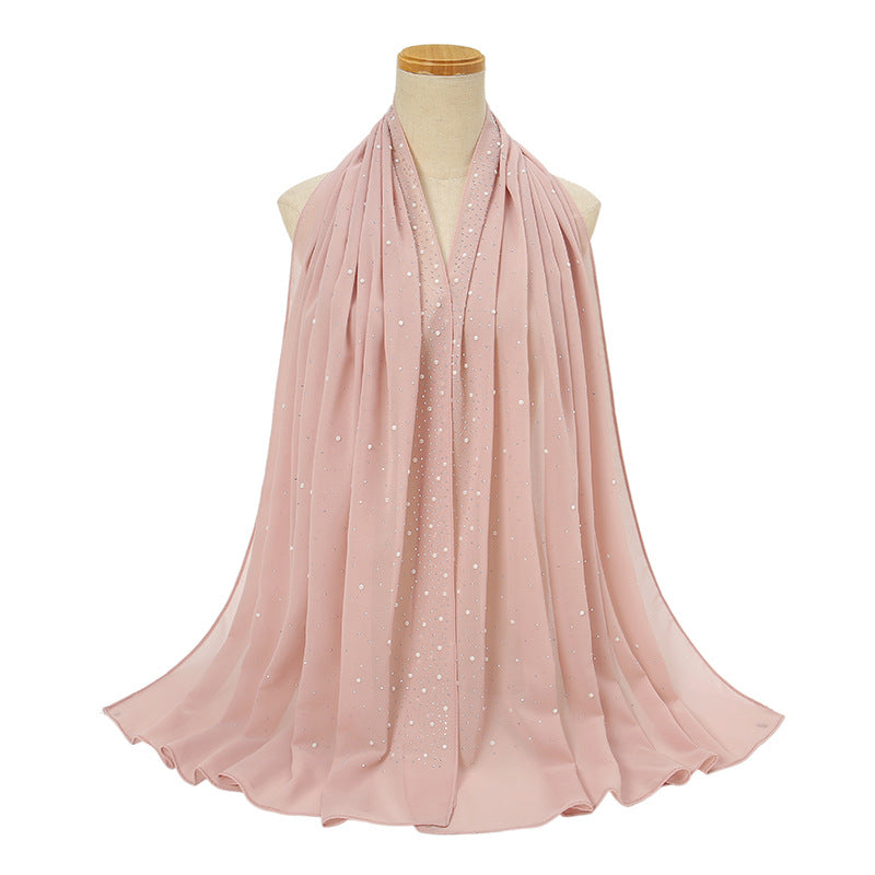 YS021 Pearl Chiffon Diamond Long Scarf for Women - MOQ:2 - MinYang Fashion Apparel Accessory Manufacturer