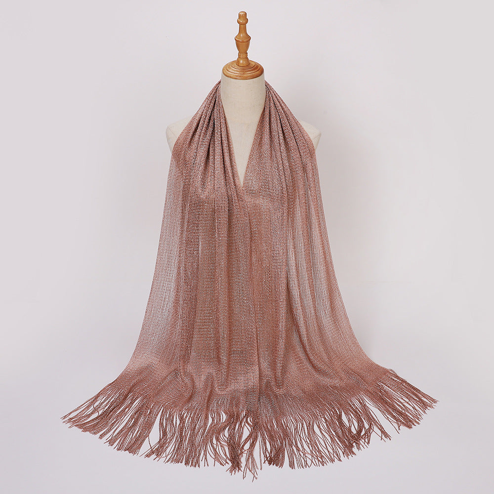 MSL336 New Gold and Silver Silk Flat Scarf Evening Dress Shawl Women - MinYang Fashion Apparel Accessory Manufacturer