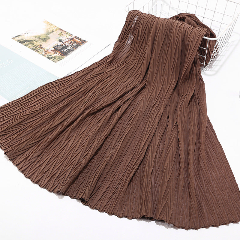 MSL072 New pearl chiffon pleated head scarf Fashion leaf wrinkled solid color scarf - MinYang Fashion Apparel Accessory Manufacturer