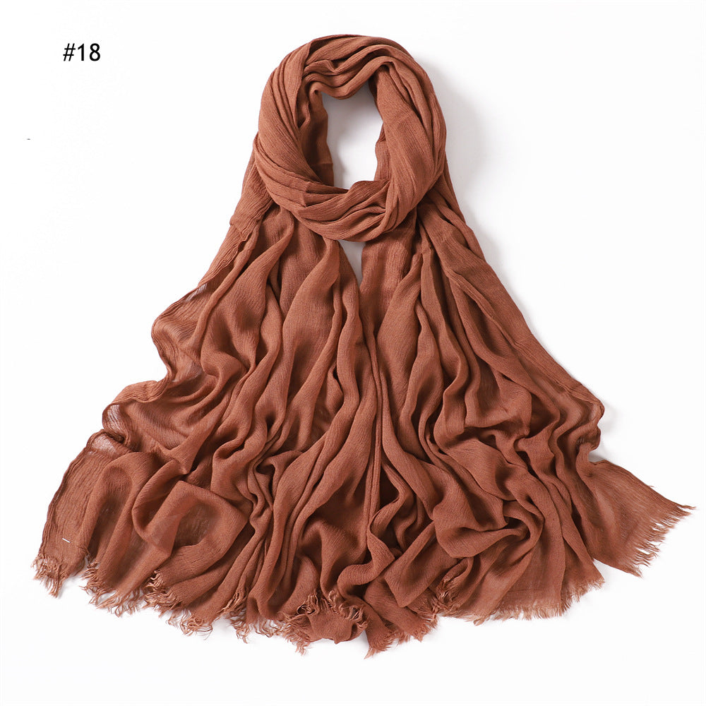 YZ28 Women's pleated solid color rayon two-end shawl breathable soft scarf - MinYang Fashion Apparel Accessory Manufacturer