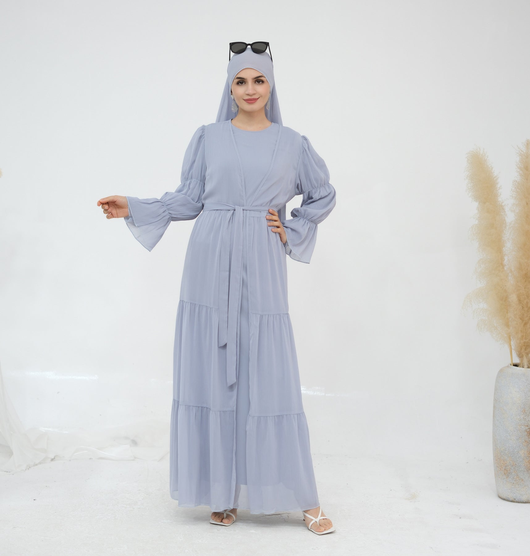 LR866+LR867 (abaya + hijab + underwear)Elegant Cardigan abaya