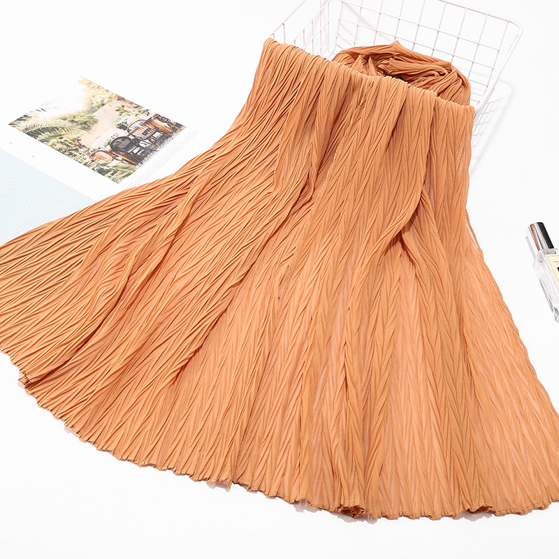 MSL072 New pearl chiffon pleated head scarf Fashion leaf wrinkled solid color scarf - MinYang Fashion Apparel Accessory Manufacturer