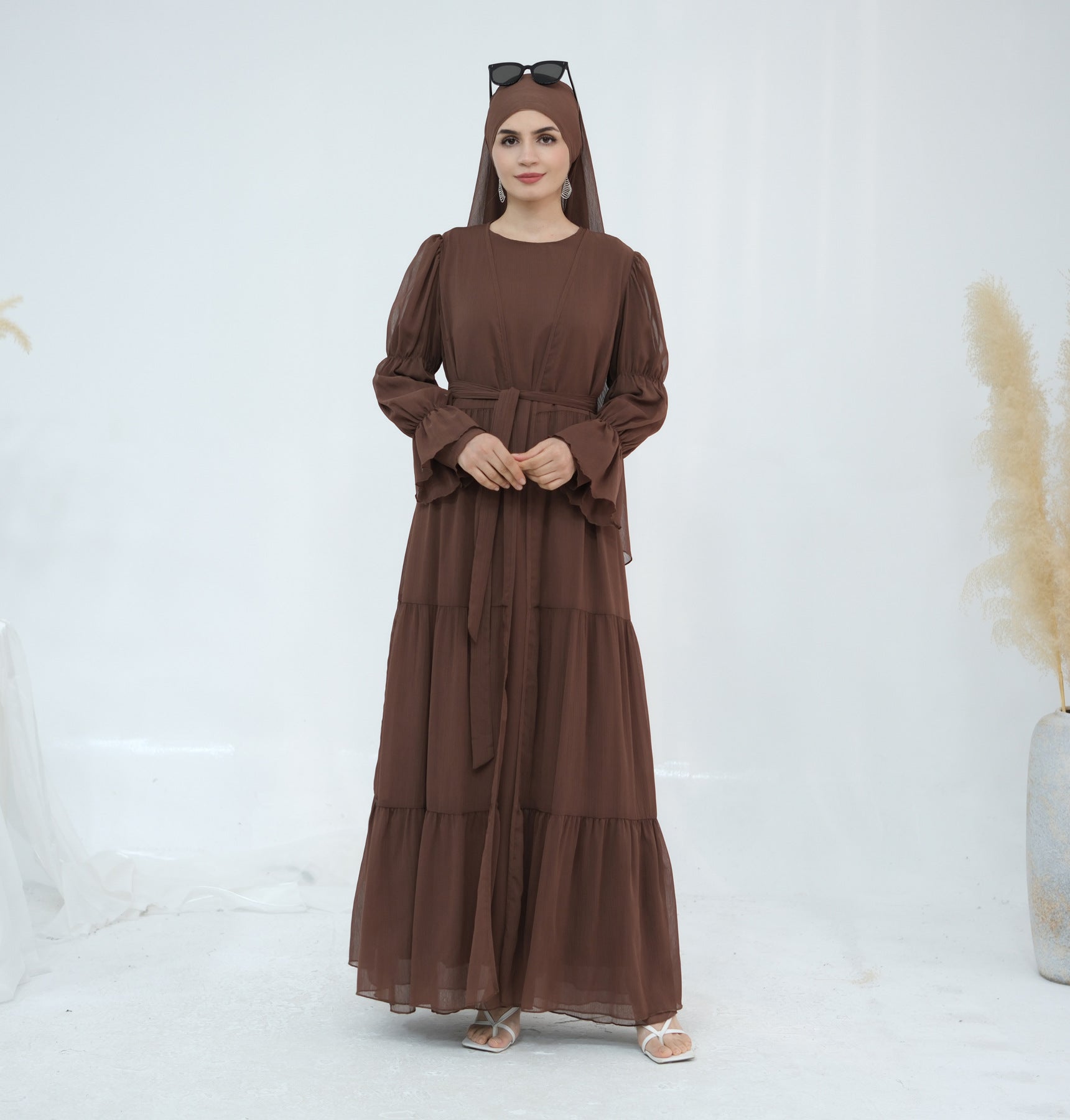 LR866+LR867 (abaya + hijab + underwear)Elegant Cardigan abaya