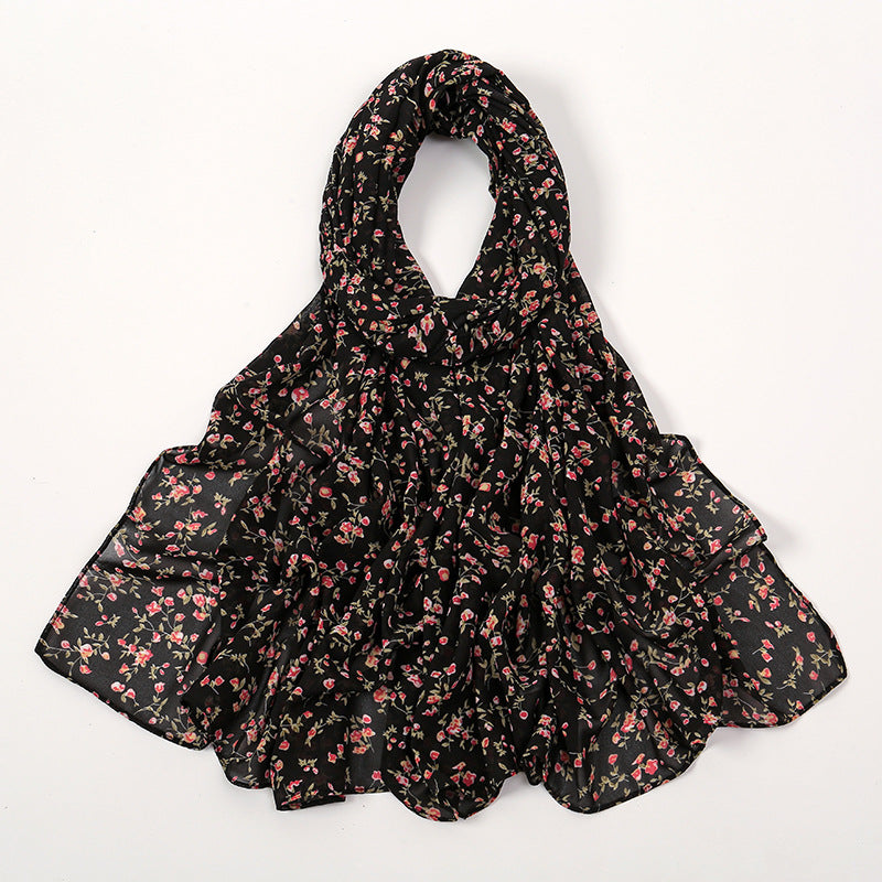 YW332 Fresh floral chiffon print long scarf for women in stock Hot selling small floral long shawl plain hijab hijab/tudung printed hijab