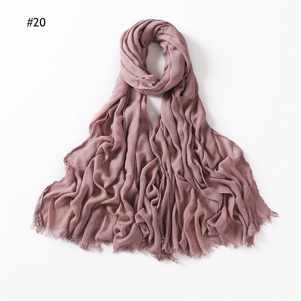 YZ28 Women's pleated solid color rayon two-end shawl breathable soft scarf - MinYang Fashion Apparel Accessory Manufacturer